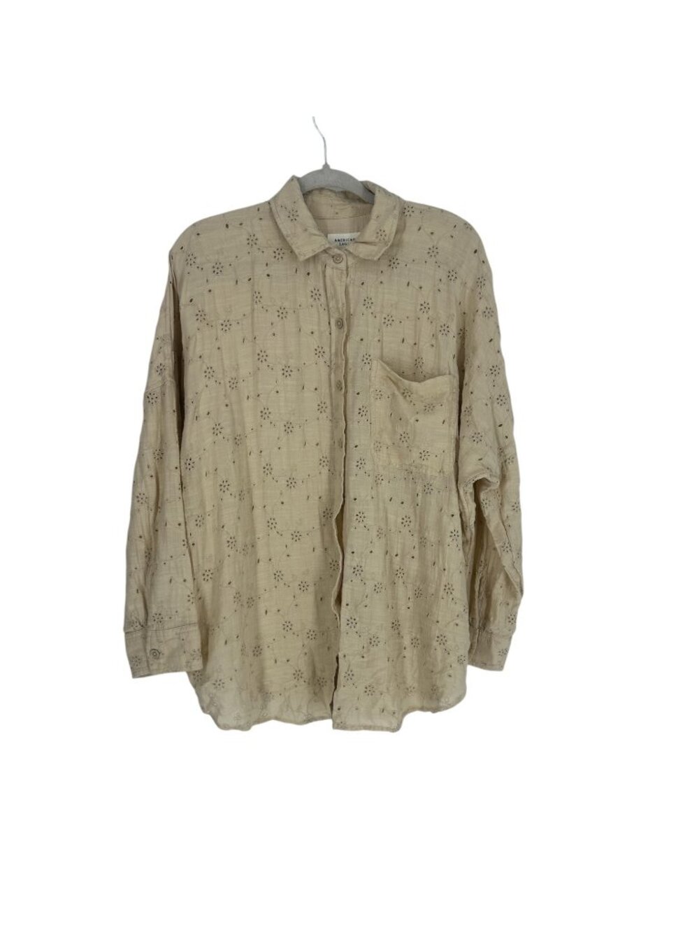 American Eagle Eyelet Embroidered Shirt Small Oversized Button Down Cottagecore